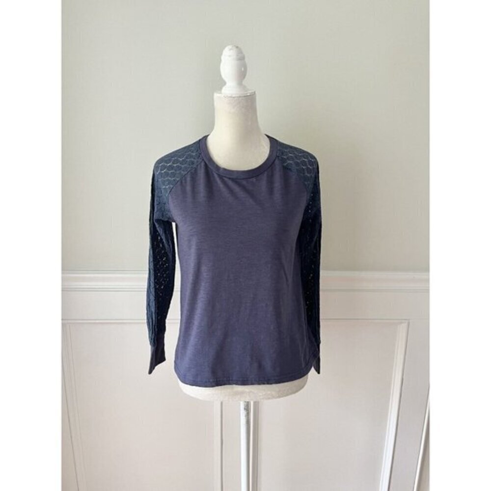 Shein Navy Blue Blouse With Lace Sleeves XS